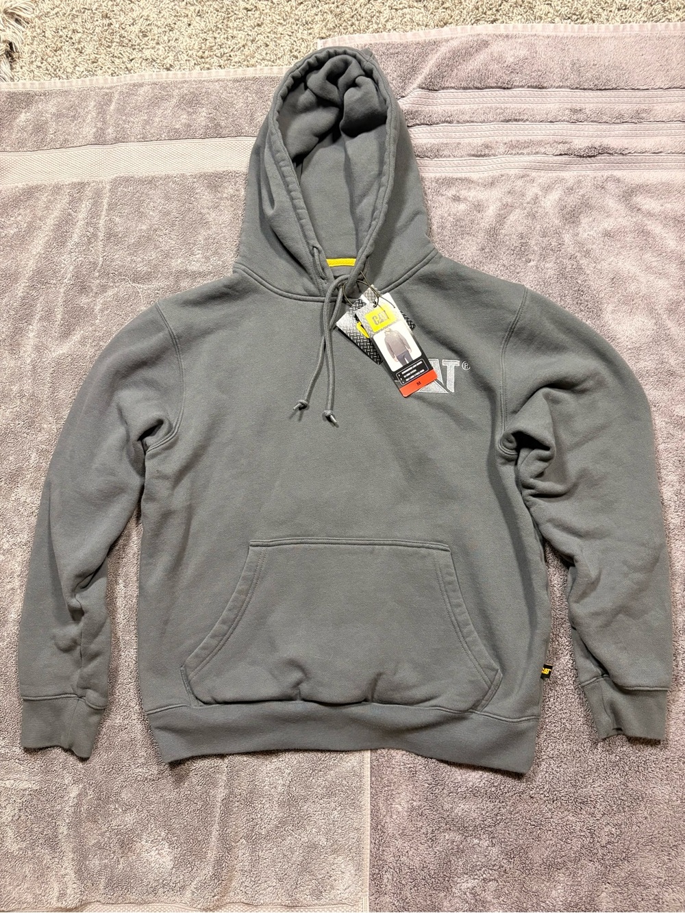 CAT Mens Medium Gray Embroidered Logo Hoodie NWT